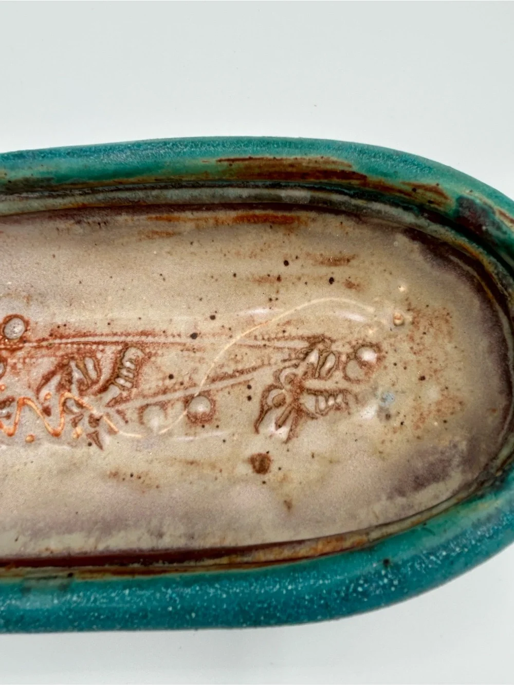 Studio Pottery Oval Serving Tray Trinket Dish Blue Gray Signed Decorative Scene